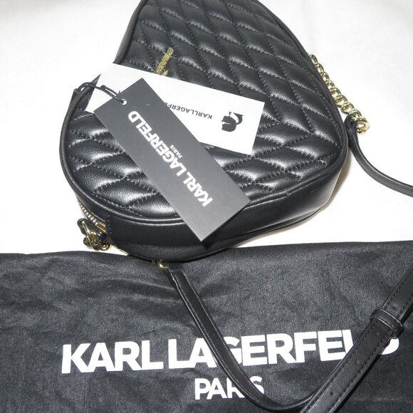 Karl Lagerfeld Paris Quilted Heart Kosette Leather Crossbody Bag Black - Picture 3 of 17